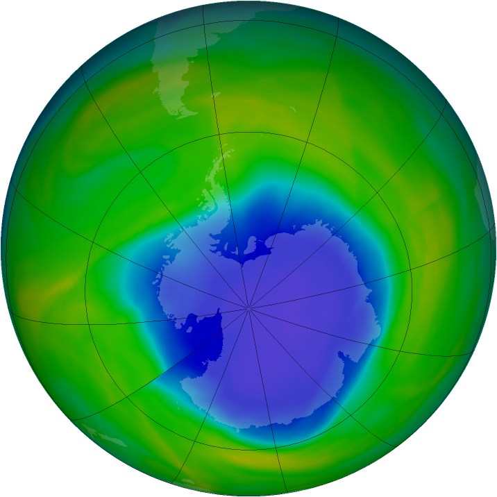 Antarctic ozone map for 02 November 2004